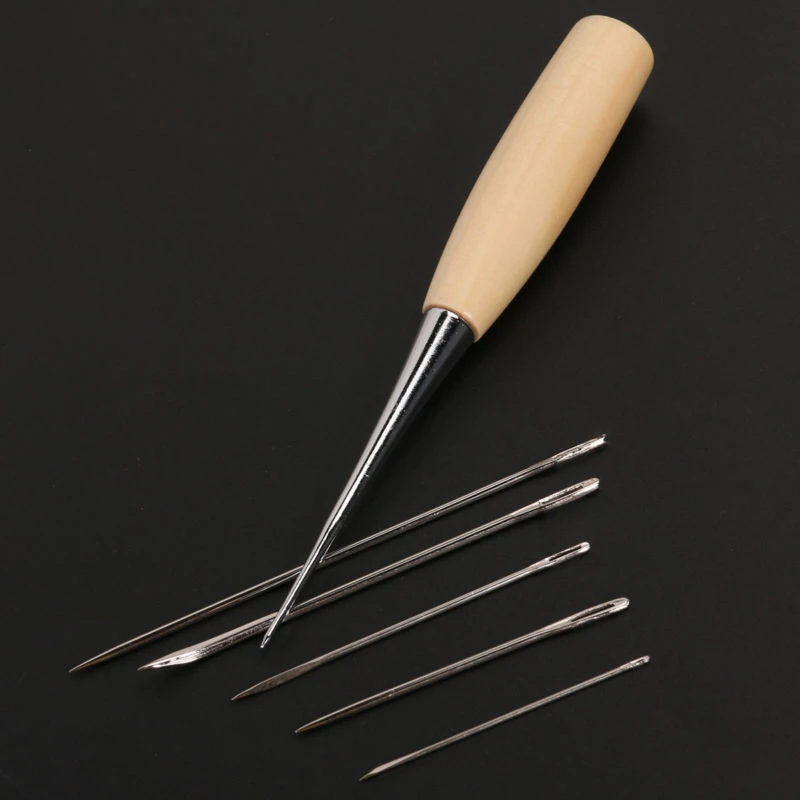 

10pcs Leather Sewing Needles Stitching Needle Set Thread Thimbles Hand Sewing Tool Handle Crafts Leathercraft Sewing Tool Kit