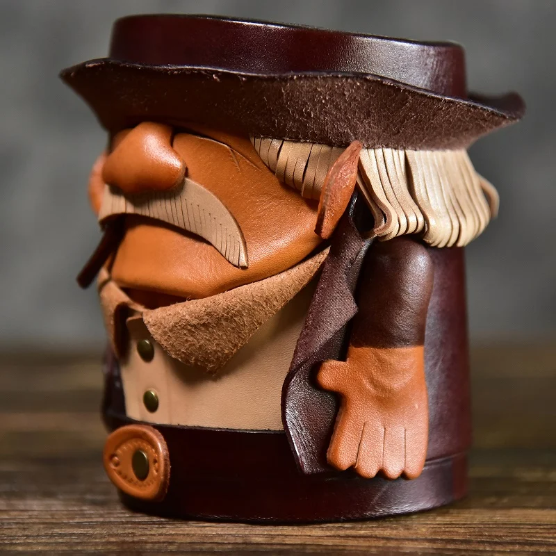 

Креативный держатель для ручек в виде дяди медвежьего слона ручной работы из воловьей кожи, Офисная полностью кожаная бочка для ручек с мультяшным рисунком, Настольная декоративная коробка для хранения