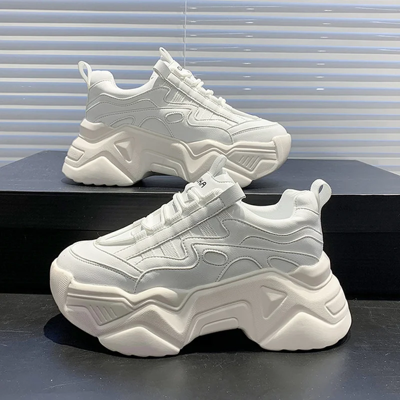 

New Chunky Sneakers Casual Vulcanized Shoes Women's High Platform Comfortable Sneakers Lace Up White Sneakers Woman 2021 Shoes