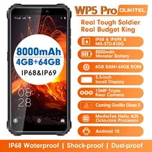 OUKITEL WP5 Pro IP68 Waterproof Smartphone 8000mAh Android 10 Triple Camera 5.5 inch Display Fingerprint 4GB 64GB Mobile Phone