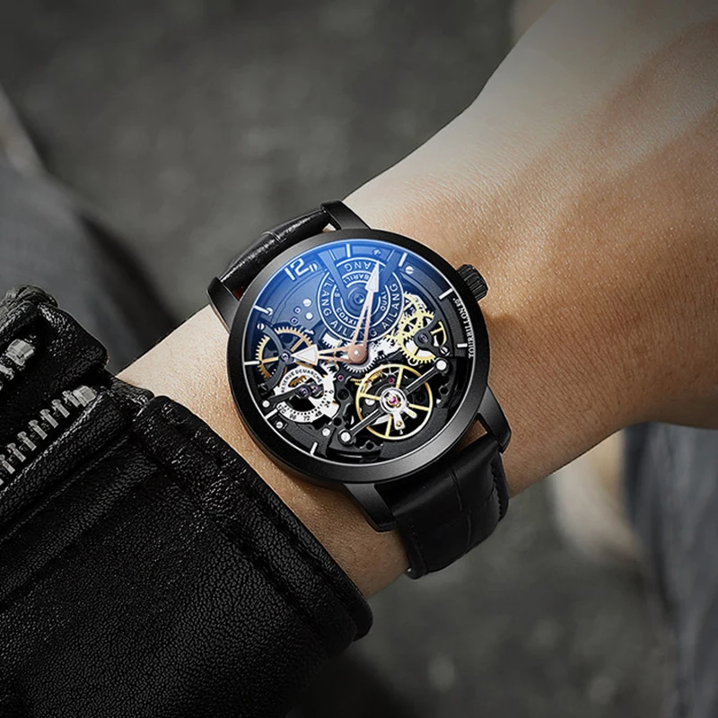 

Новые мужские механические часы Tourbillon Роскошные модные мужские кожаные Брендовые спортивные часы мужские часы Автоматические Мужские час...