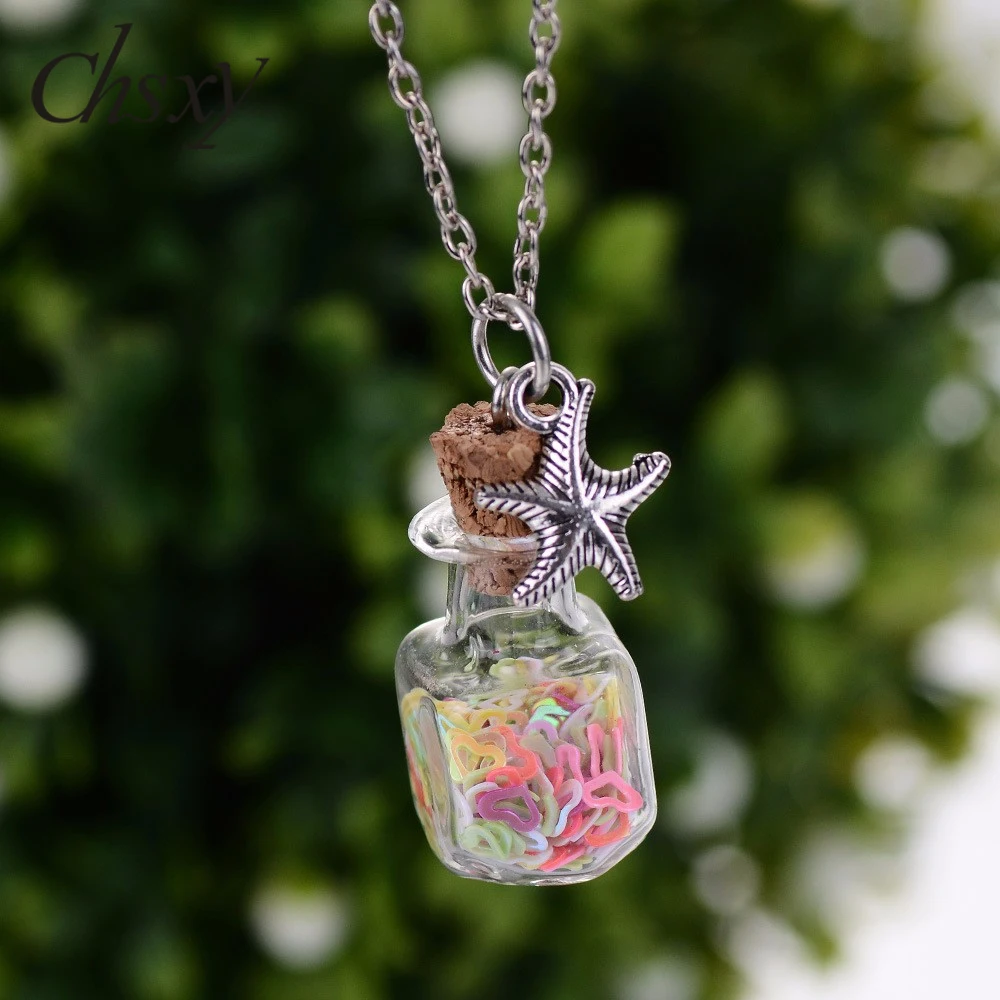 CHSXY Горячая Детская сердце с блестками Дрифт бутылка кулон ожерелье для