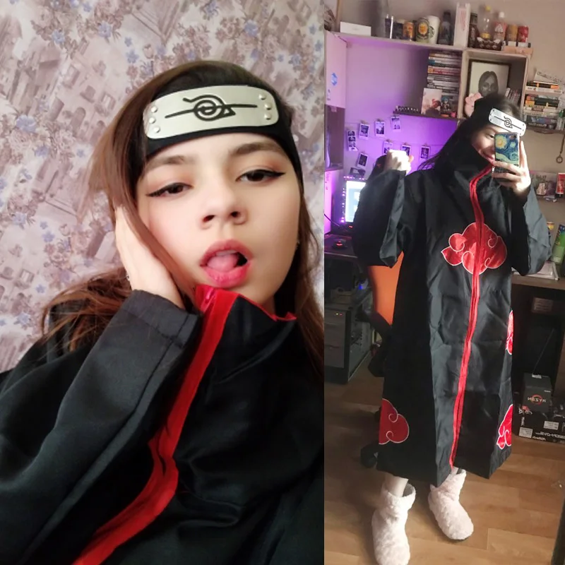 Аниме Uchiha ниндзя красное облако плащ повязка на голову кольцо Хэллоуин Косплей