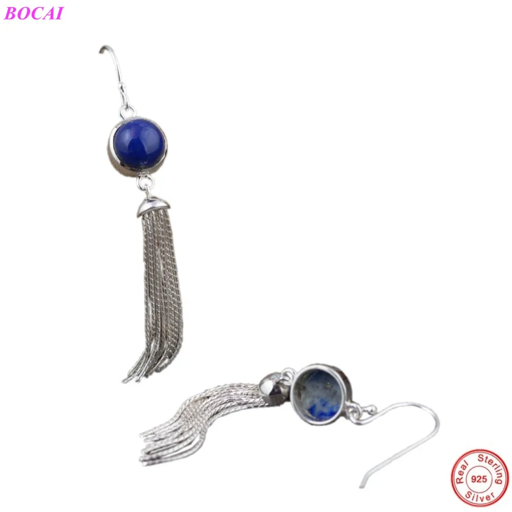 BOCAI S925 Sterling Silver Tassel Eardrop For Women Female Money Inlay Kyanite Thai Earrings Archaize Style | Украшения и