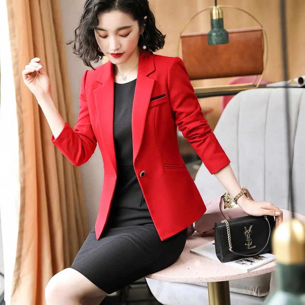 

Women skirt suits elegant office ladies red white black blazer suit female 2019 office uniform designs business 2 piece set suit