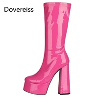 dovereiss fashion female boots winter sexy elegant zipper waterproof pure color yelloe blue chunky heels new half boots 42 43