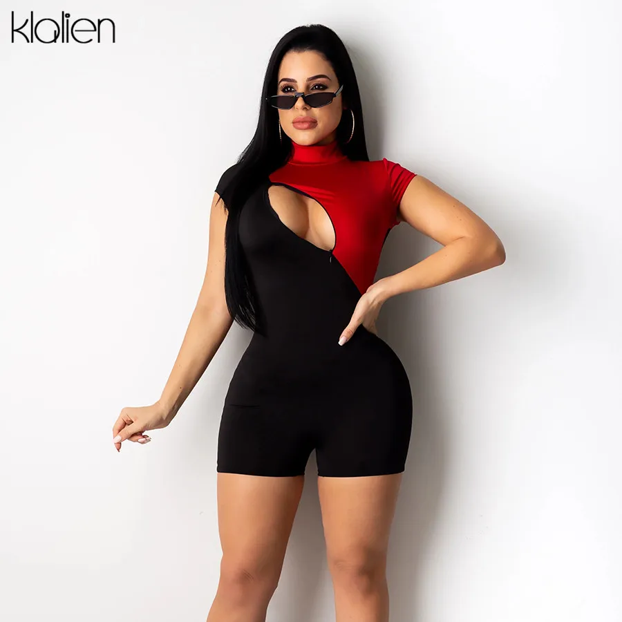 Kalien женский узкий комбинезон игровой костюм с коротким рукавом красный черный