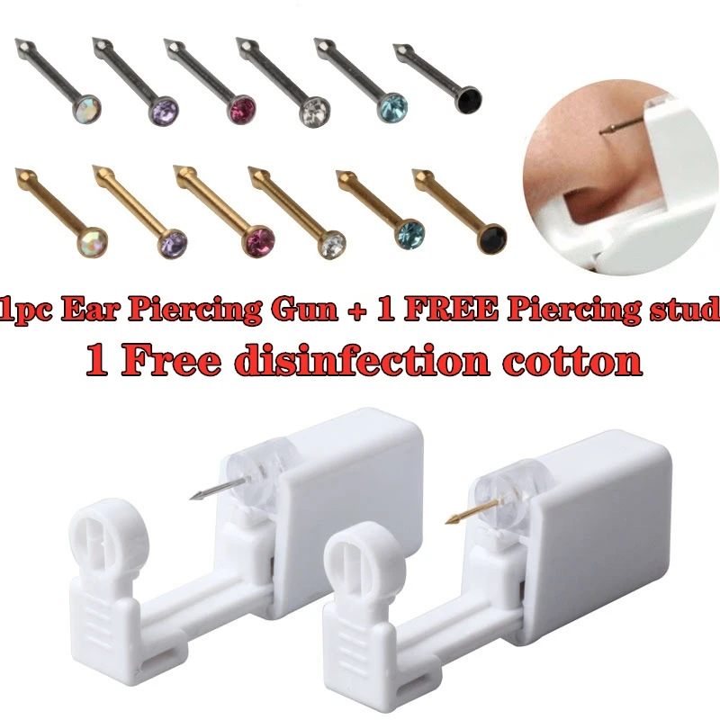 1 Unit Disposable Safe Sterile Piercing for Gem Nose Studs Gun Piercer Tool Machine Kit Earring Stud Body Jewelry | Украшения и