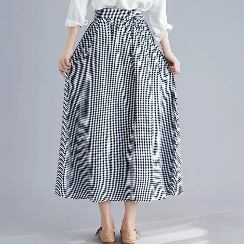 Женская длинная повседневная юбка с высокой талией винтажная клетчатая