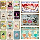 Ретро сэндвичи пончики кекс винтажный металлический постер из металла наклейки в ретро стиле Паб Бар быстро Еда магазин Настенный декор завтрак доска YL169