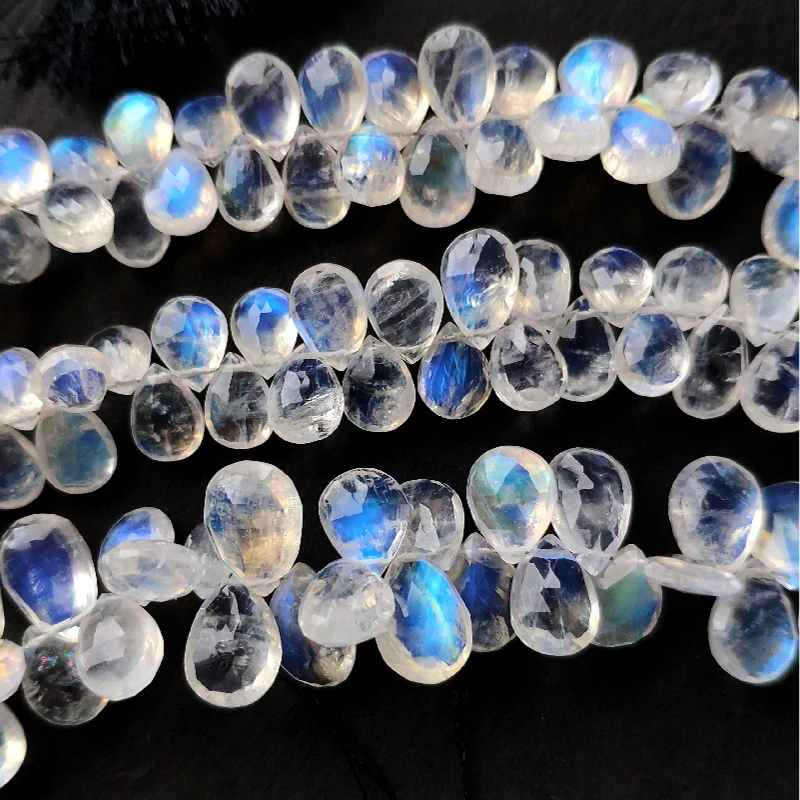 ICNWAY 1piece Natural Moonstone 4x6mm-8x12mm Perforated Drop Faceted Flat Beads for Jewelry Making Necklace Earring Bracelet | Украшения и