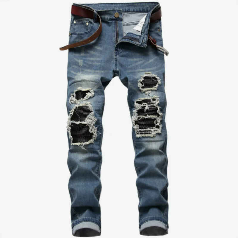 

2020 Mens Casual Jeans Slim Fit Hip Hop Denim Men`s Jeans Denim Pants Light Blue Black Trousers Motorcycle Pants