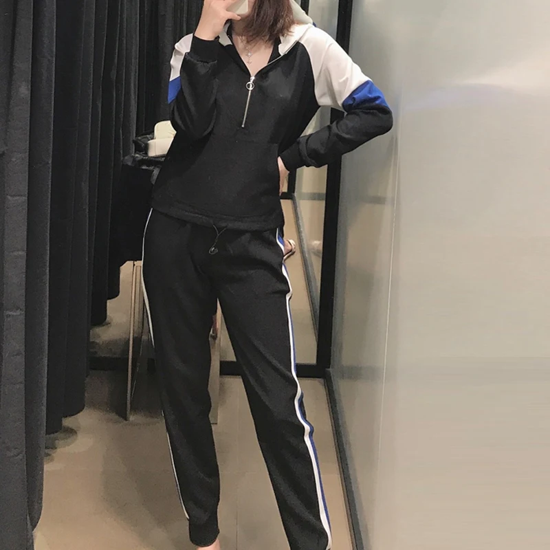 Женский спортивный костюм из двух предметов Повседневный пуловер с капюшоном и