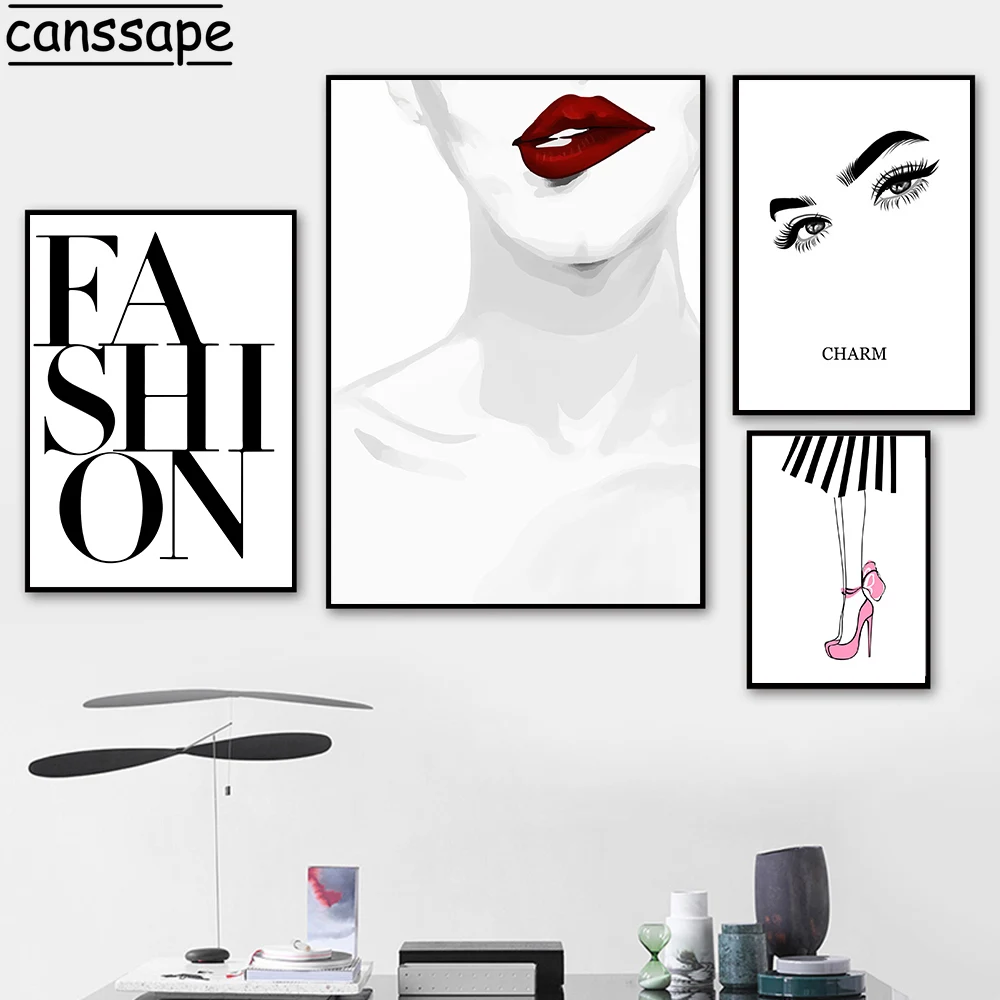 Fashion Poster Print Sexy Lady Canvas Painting Red Lips Posters and Prints Vogue Wall Picture Beauty Salon Girls Room Decoration | Дом и сад