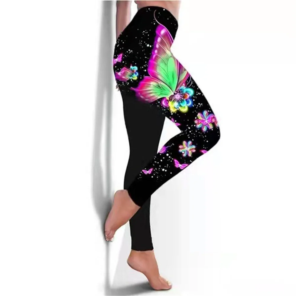 

Women Casual Pants Breathable Leggings Yoga Pants Butterfly 3D Digital Printing Fashion Patterns Street Hipster Ladies Trousers