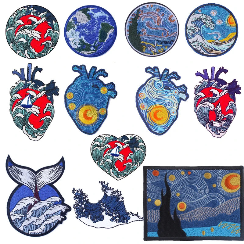 Волны звездное небо сердце DIY патчи для курток вышитые Аппликации утюгом