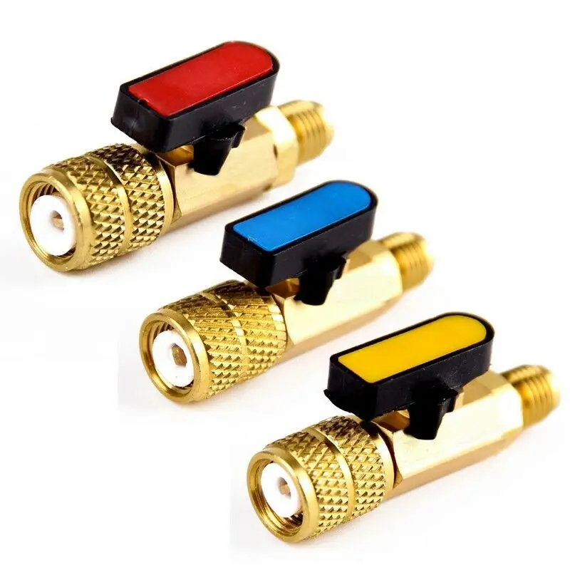

3Pcs R410A Refrigeration Ball Valve Adapter AC Charging Hoses Brass Red Blue Yellow Straight Ball Valve Cooling Capacity Meters