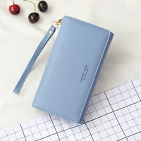 solid color leather womens long zip coin purse europe and america luxury carrying wallet banknote credit card holder