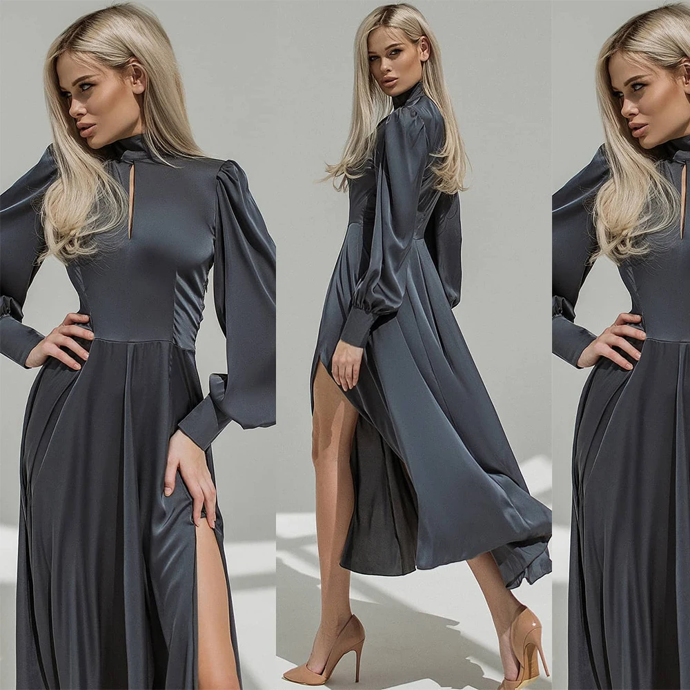 

Gorgeous Nightgowns Robes High Neck Night Robe Split Graceful Sleepwear Custom Made Evening Dress