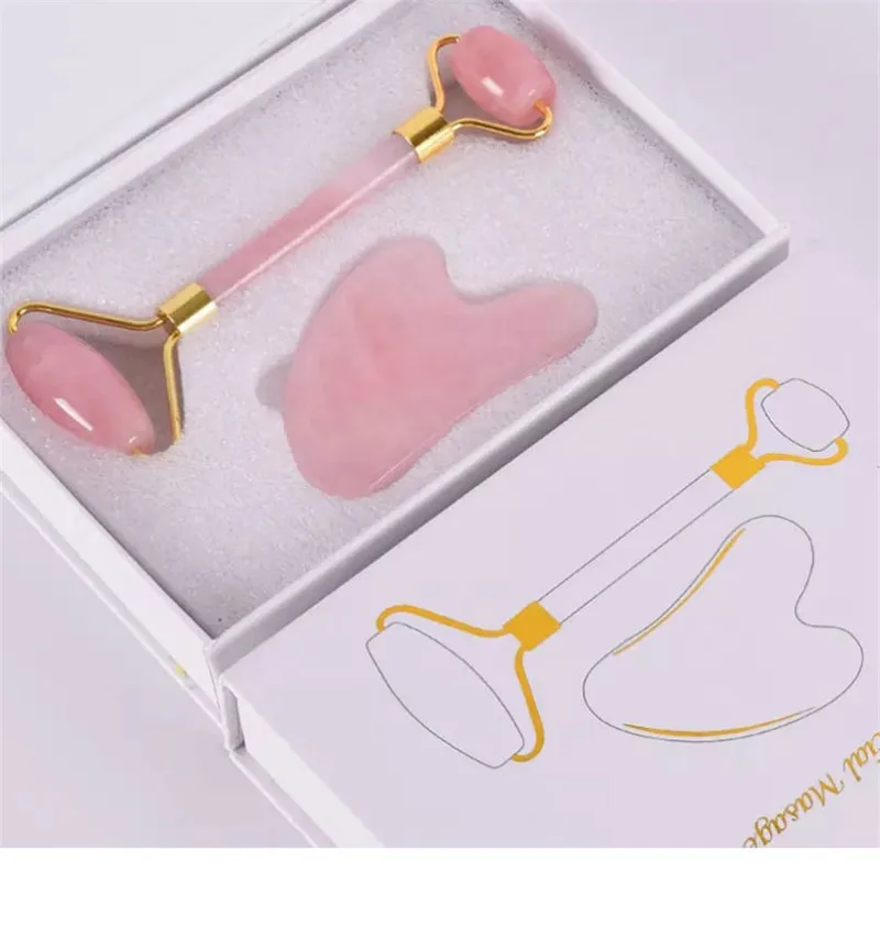 

Face Lymphatic Detox Gua Sha Set Claw Horn Beauty Scraping Massager Rose Quartz Jade Pink Crystal Heart-shape