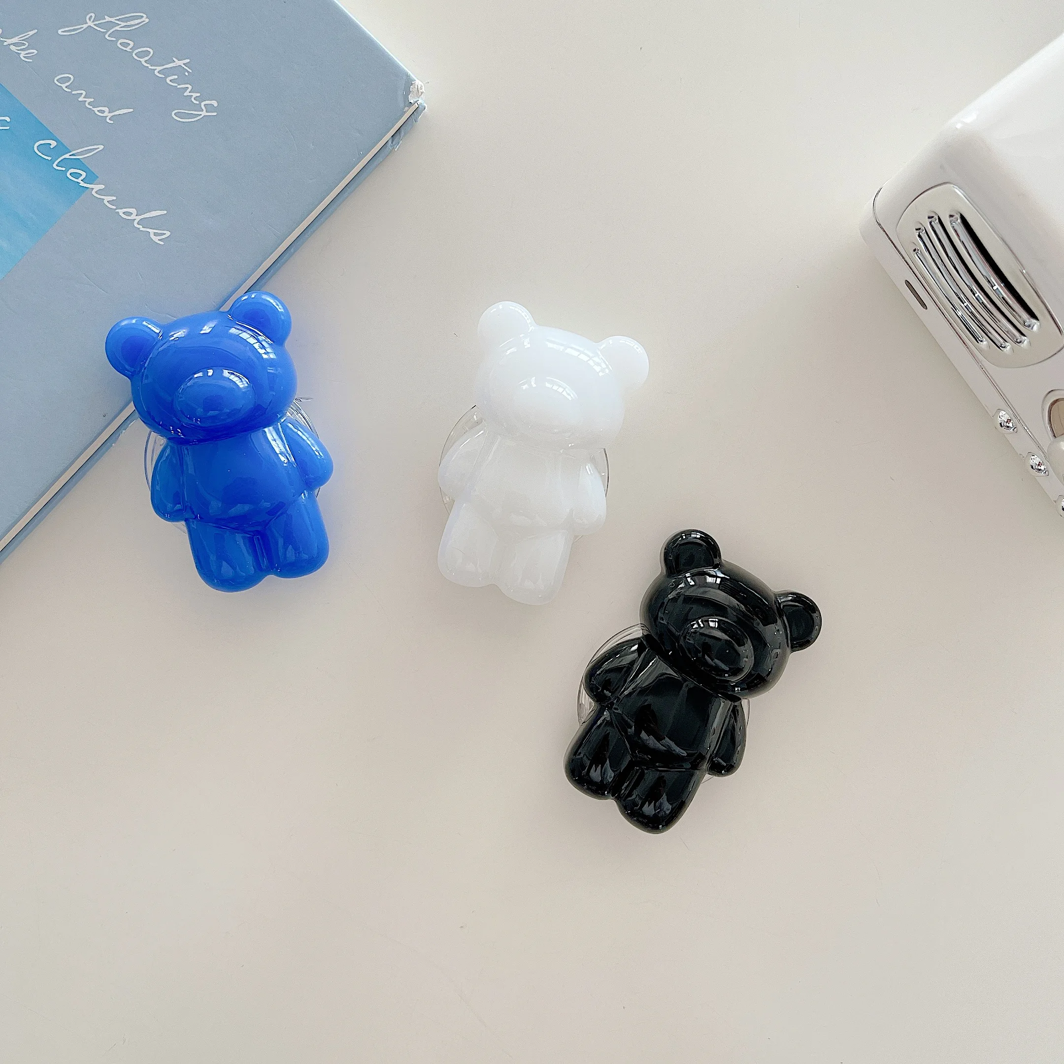 3d cartoon laser bear ring holder stand transparent accessories for iphone samsung vivo oppo xiaomi redmi huawei phone case cove free global shipping