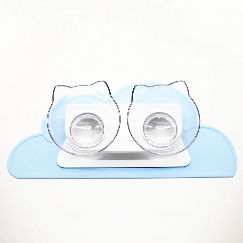 

Cat Double Bowl Feeder Pet Dog Food and Water Bowl with Non-slip Food Bowl Mat Pet Supplies Cat Feeder