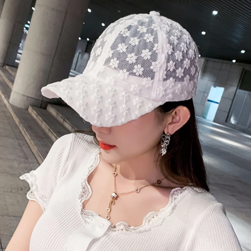 

Women Lace Flower Baseball Caps Breathable Mesh Floral Hat Hollow Gorras Summer Adjustable Cap Snapback Casquette Sun Visor Hats