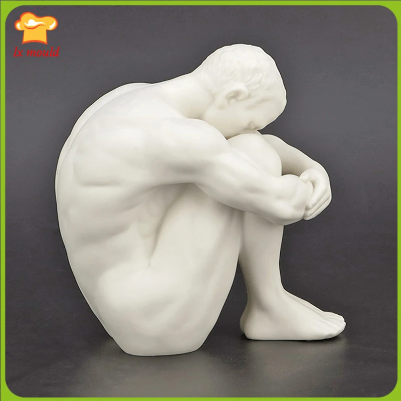 

New Large Male Sitting Posture Candle Silicone Molds Plaster, Resin, Handmade 3D Body Moulds With Both Hands And Legs