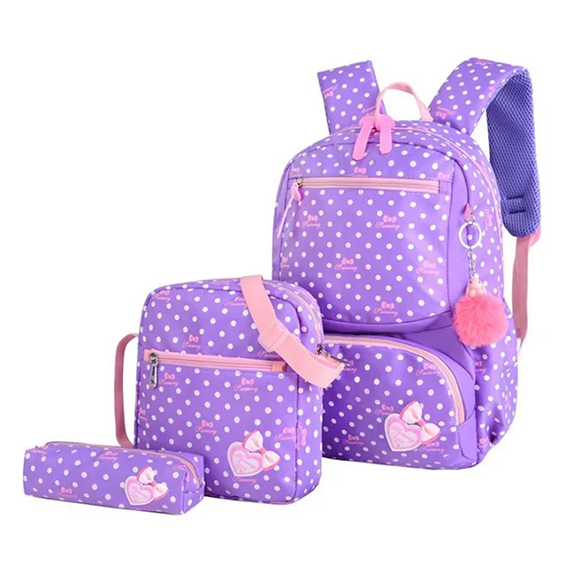 purple Новые 3 предмета с принтом школьные рюкзаки для девочек школьная сумка для подростков Модные школьные рюкзаки для детей Детская сумка черный рюкзак - Цвет: purple