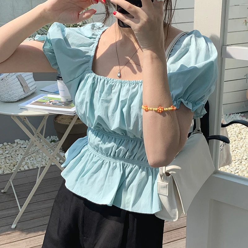 Gaganight женская блузка лето квадратный воротник голая спина тонкая с коротким