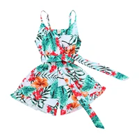 toddler baby girl strap romper tropical floral leaves print wrap short jumpsuit with belt 1 5t