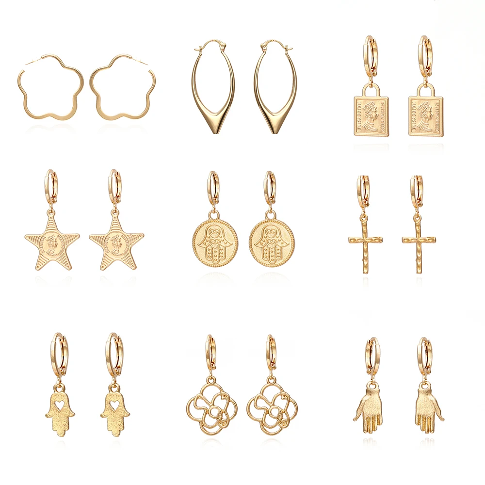 Серьги-подвески женские медные в стиле панк монета золотого цвета | Украшения и