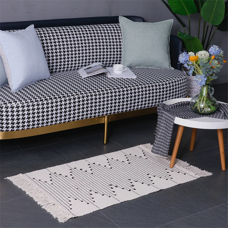 Nordic Simple Plain Floor Mat Hand Crochet Tufted Tassel Carpet Bathtub Bedside Anti Slip Pad Living Room Bedroom Entry Door | Дом и сад