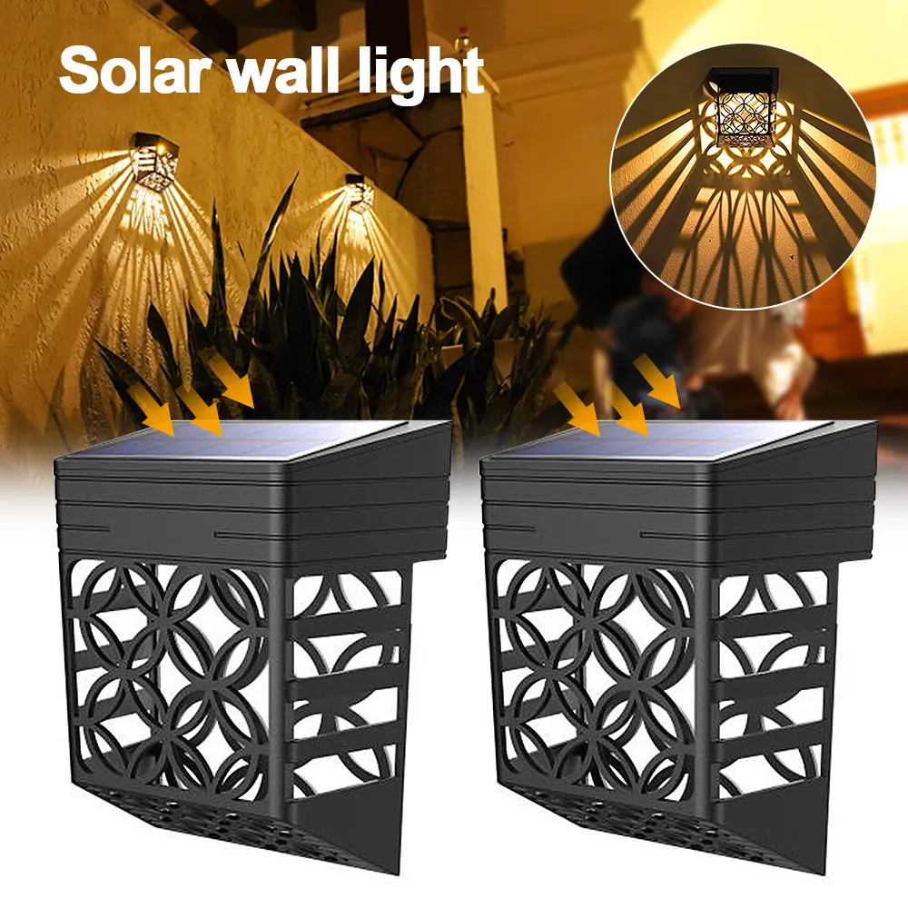 

2 PCS Outdoor Solar Powered Garden Light Waterproof Fence Hollow Wall Lamp Garden Decoration Sunlight Landscape Light