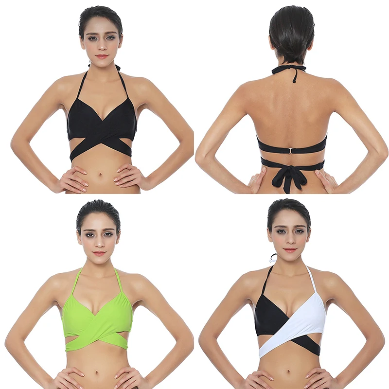 Сексуальный женский бикини однотонный купальник с принтом пляжный Спортивный Купальный бюстгальтер лямкой