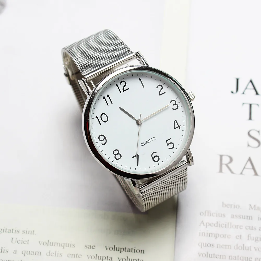 Модные простые женские часы серебро нержавеющая сталь кварцевые браслет