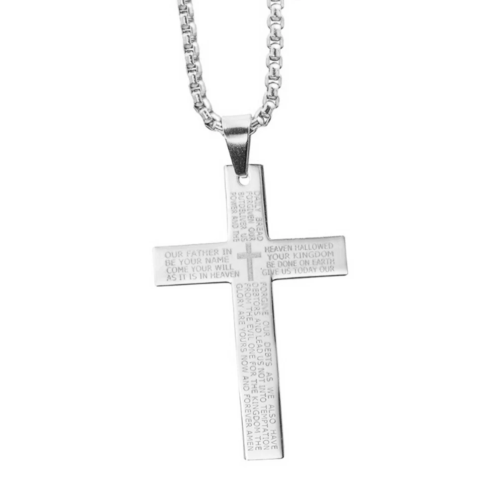 Fashion Vintage Men Letters Print Cross Pendant Titanium Steel Chain Necklace Jewelry Gift choker Accessories for | Украшения и