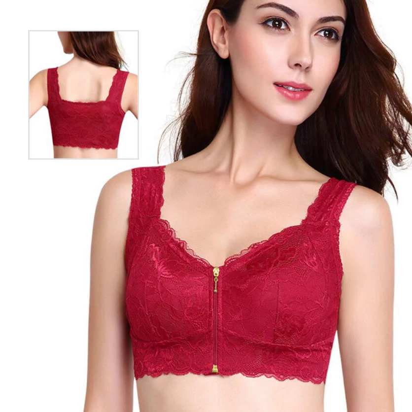 Бюстгальтер для мастэктомии 3XL с красной молнией спереди и силиконовым протезом