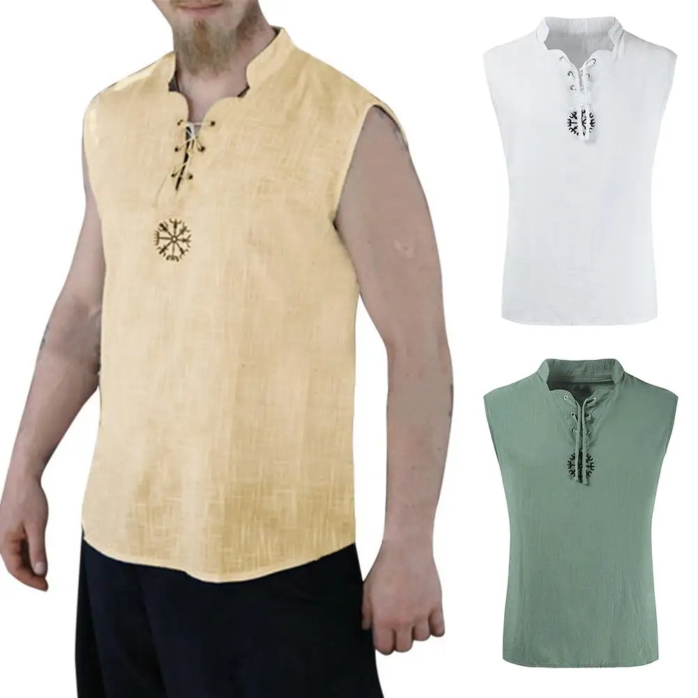 

Мужская Стильная летняя рубашка без рукавов со стоячим воротником, рубашка с вышивкой, футболка, футболка, топ, футболка, футболка