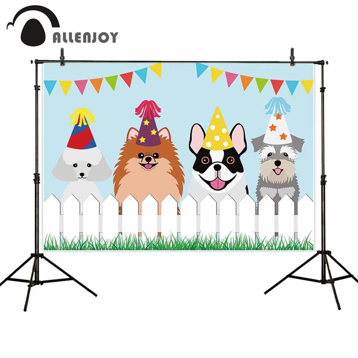Фоны Allenjoy с изображением собак для фотосъемки на день рождения изгородью травой
