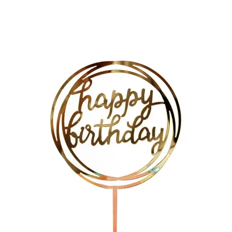2021 New Promotional Happy Birthday Cake Topper Acrylic Gold Mirror Cupcake For Kids Party Decorations | Дом и сад