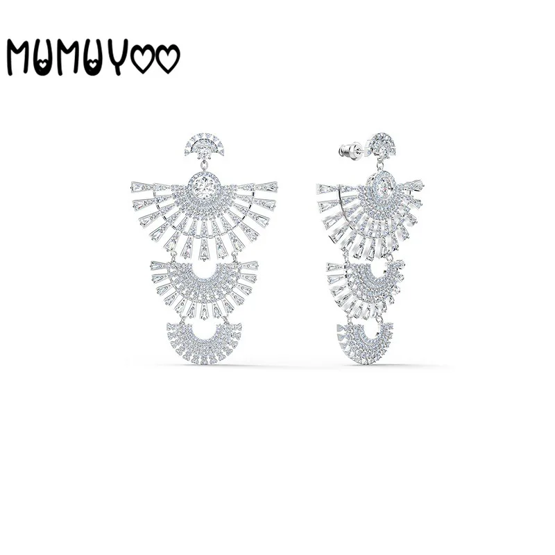 

SWA Fashion Jewelry High Quality 2020 New Beating Heart-shaped Long Hollow Fan-shaped Female Earrings Jewelry