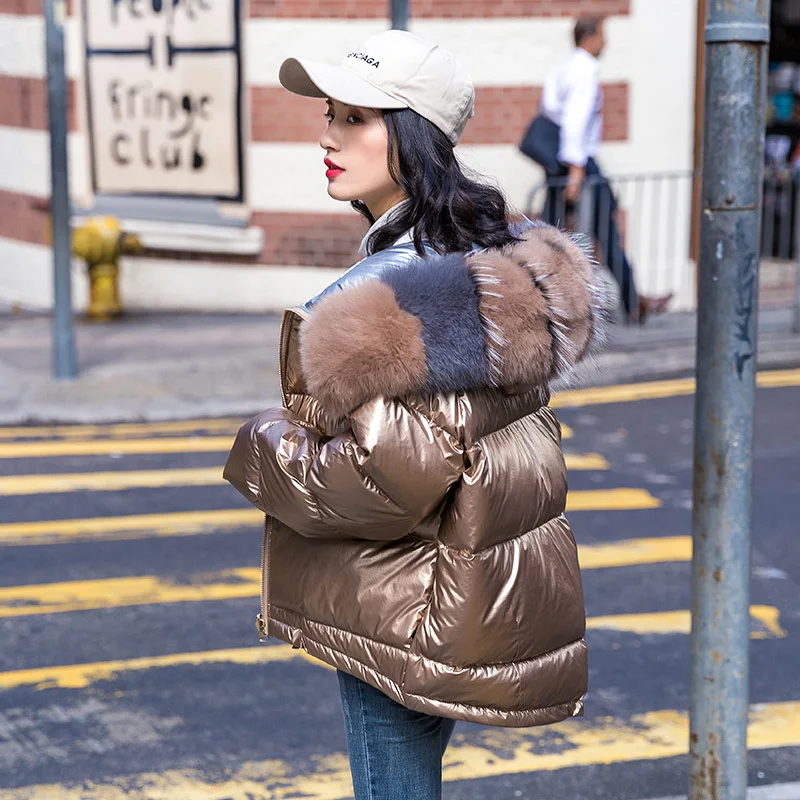 Женская зимняя куртка-пуховик на утином пуху 2020 с большим натуральным лисьим