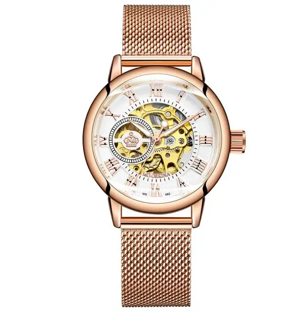 Reloj Mujer Montre Femme серебряные ЖЕНСКИЕ НАРЯДНЫЕ Часы Дамские автоматические механические часы с ремешком из нержавеющей стали - Цвет: Розовый