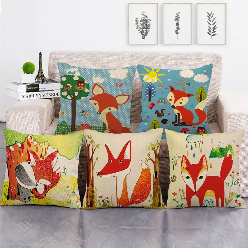 45 см * красный мультфильм лиса лен/хлопковая подушка для дивана Чехлы диванная
