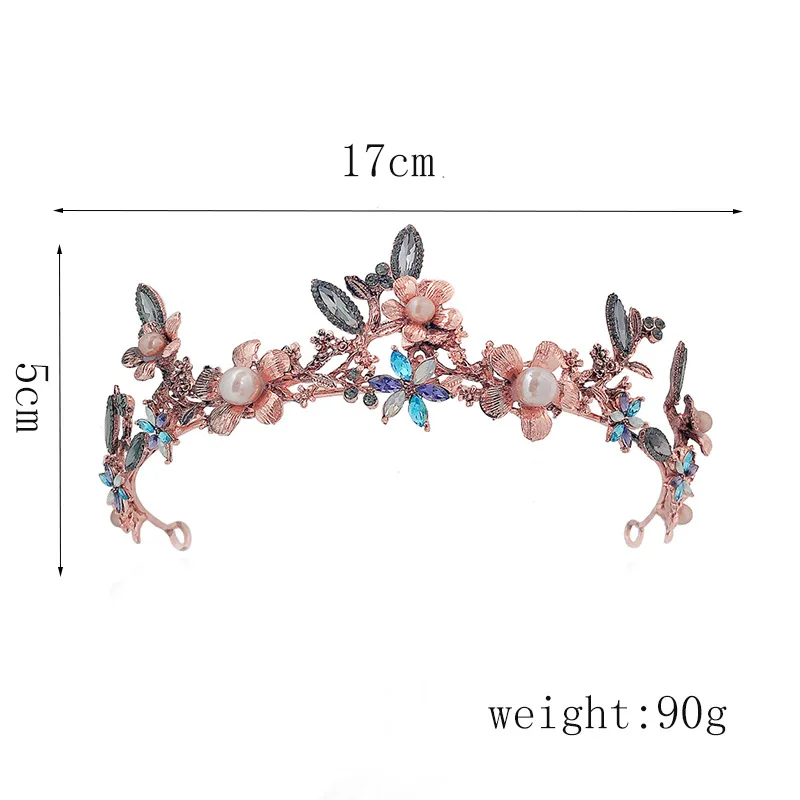 

Fashion Colorful Baroque Retro Rhinestone Crown Flower Pearl Decorated Super Fairy Wedding Formal Dress Accessories LXH