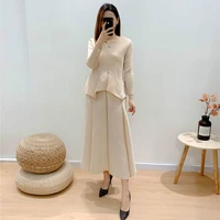 skirt suits for women 45 75kg autumn 2021 new miyake pleated two piece set for females weight 45 75kg t shirt top midi skirt