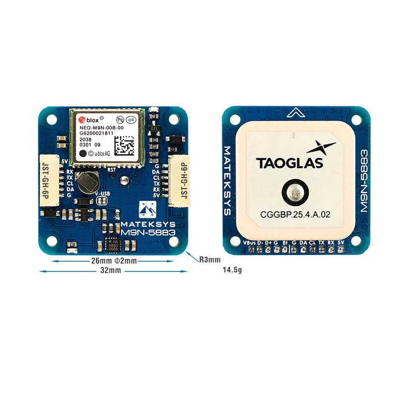 3232 мм matek gnss m9n 5883 neo m9n gps модуль с магнитный
