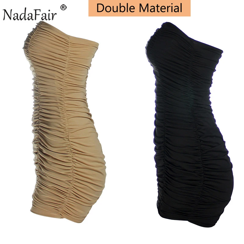 Nadafair Backless Off Shoulder Summer Sexy Party Bodycon Dress Women Strapless Wrap Ruched Black White Mini Club Tube Dress|Женские