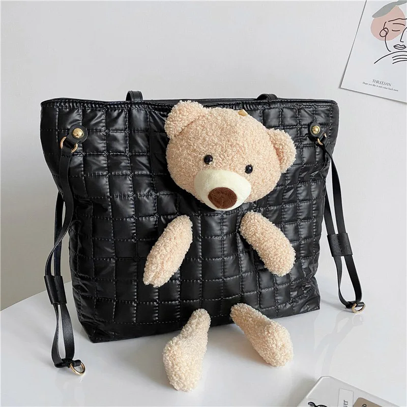 

Women Autumn and Winter Shoulder Bag Fashion Down Cotton Handbag Trendy Large Capacity Tote Bags Luxury Brand Designer Handbags